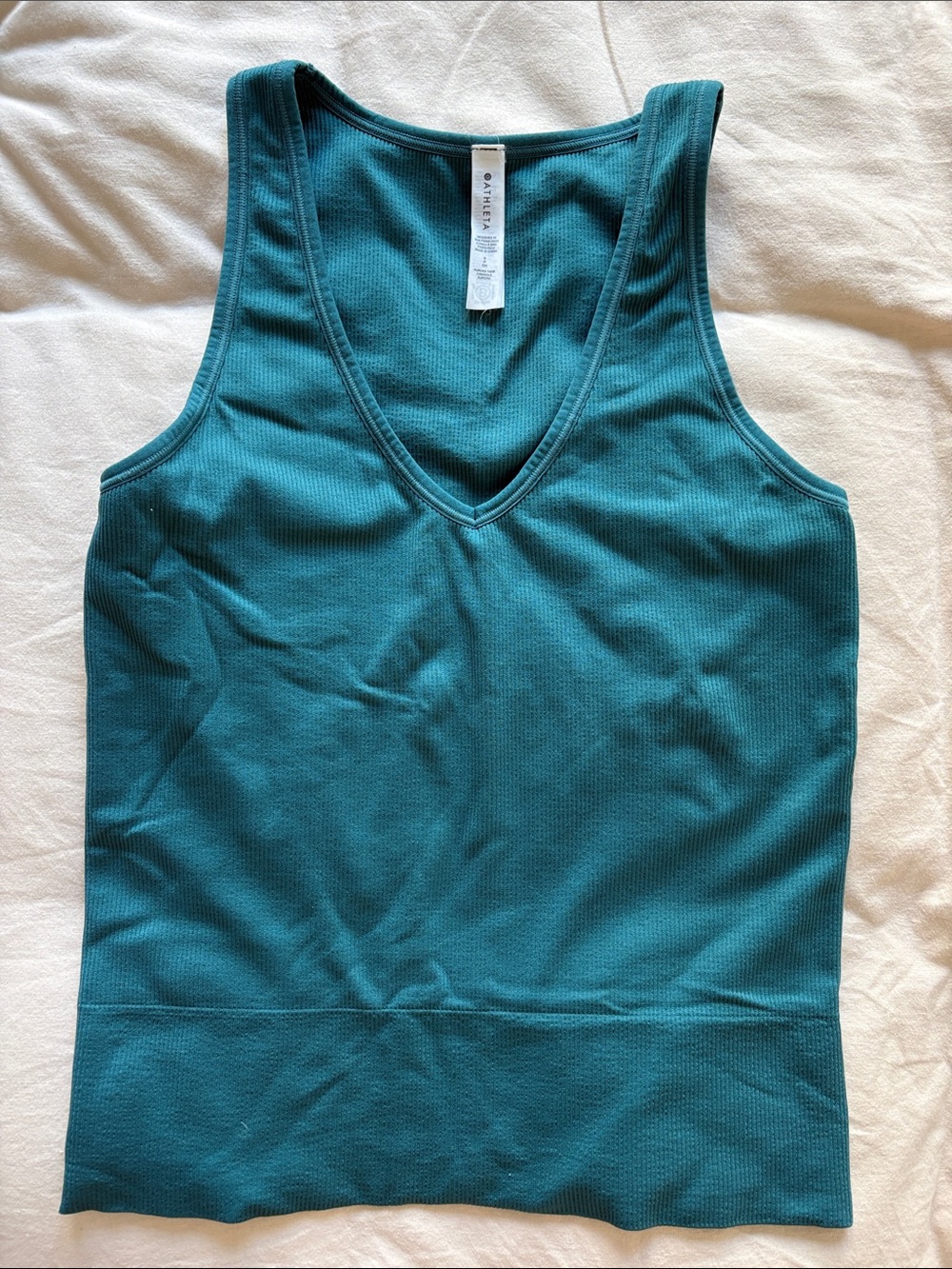 Athleta Teal Ribbed V-Neck Tank Top